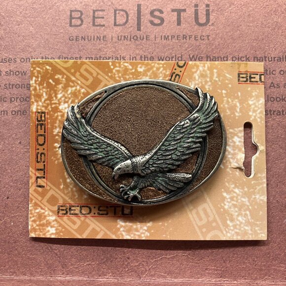 BED | STÜ Eagle Plate Western-Style Belt Buckle leather and silver metal - Picture 1 of 4